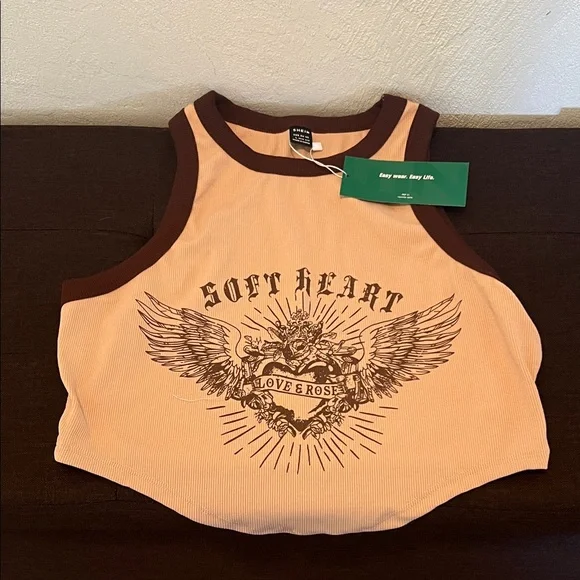 #1053+ Soft Heart Tank Top - Peach and Brown - Picture 2 of 5